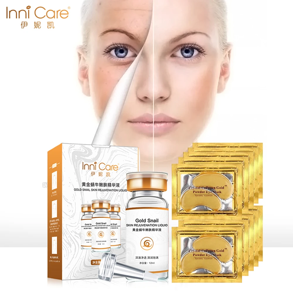 

InniCare Snail Face Serum 1Pcs Gold Eye Mask 10Pair Anti Aging Wrinkle Facial Cream Anti Age Dark Circles Eyes Patch Combination