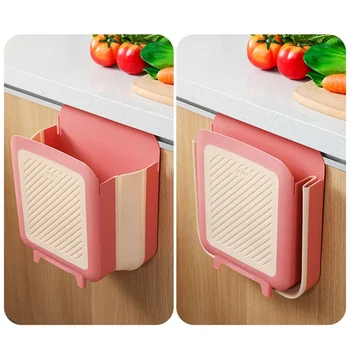 

Kitchen Hanging Trash Can Wall Mounted Folding Waste Bin Kitchen Cabinet Door Hanging Trash Bin Khaki Portable Trash