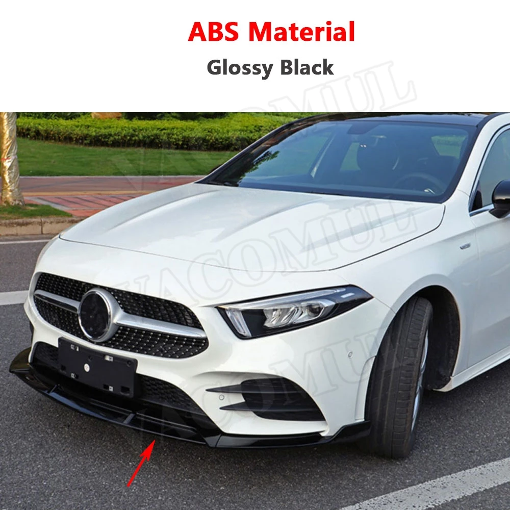 3 шт./компл. передней губы Лопата спойлер для Mercedes Benz A класс W177 спортивные A45 AMG ABS головы бампера подбородка - Цвет: Glossy Black