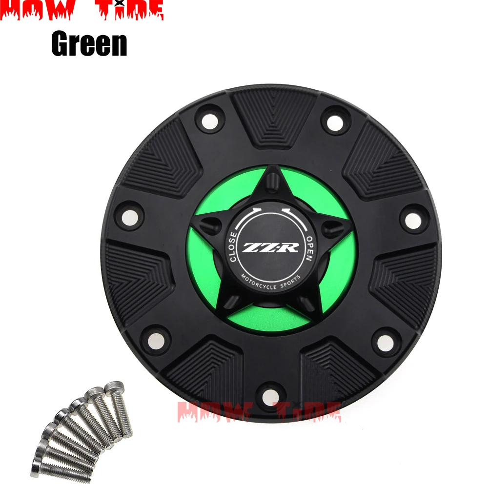 ZZR крышка газового топливного бака для Kawasaki ZZR400 ZZR600 ZZR1100 1993-2006 аксессуары для мотоциклов CNC алюминиевая масляная крышка мотоцикла - Цвет: Зеленый