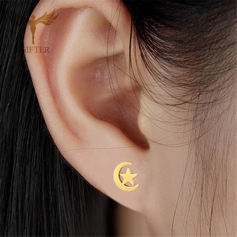 Ole Olbye Moon Star Studs Earrings Silver Chain Earring India | Ubuy