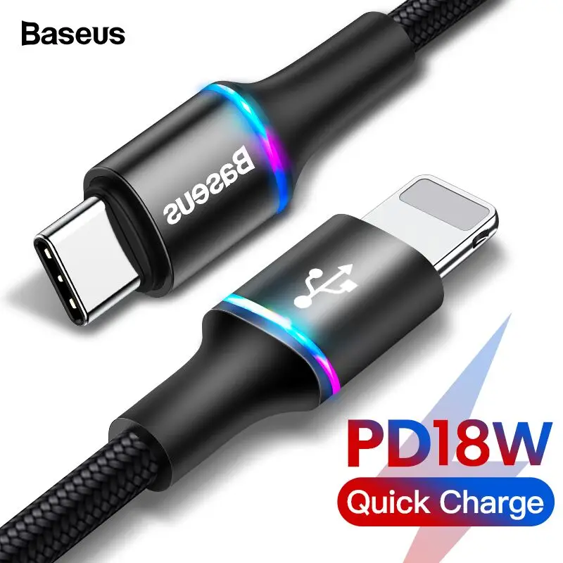 Baseus 18 Вт PD кабель для быстрой зарядки для iPhone 11 Pro Max Xs Xr usb type C для Lightning Кабель для iPhone X 8 7 Plus зарядное устройство