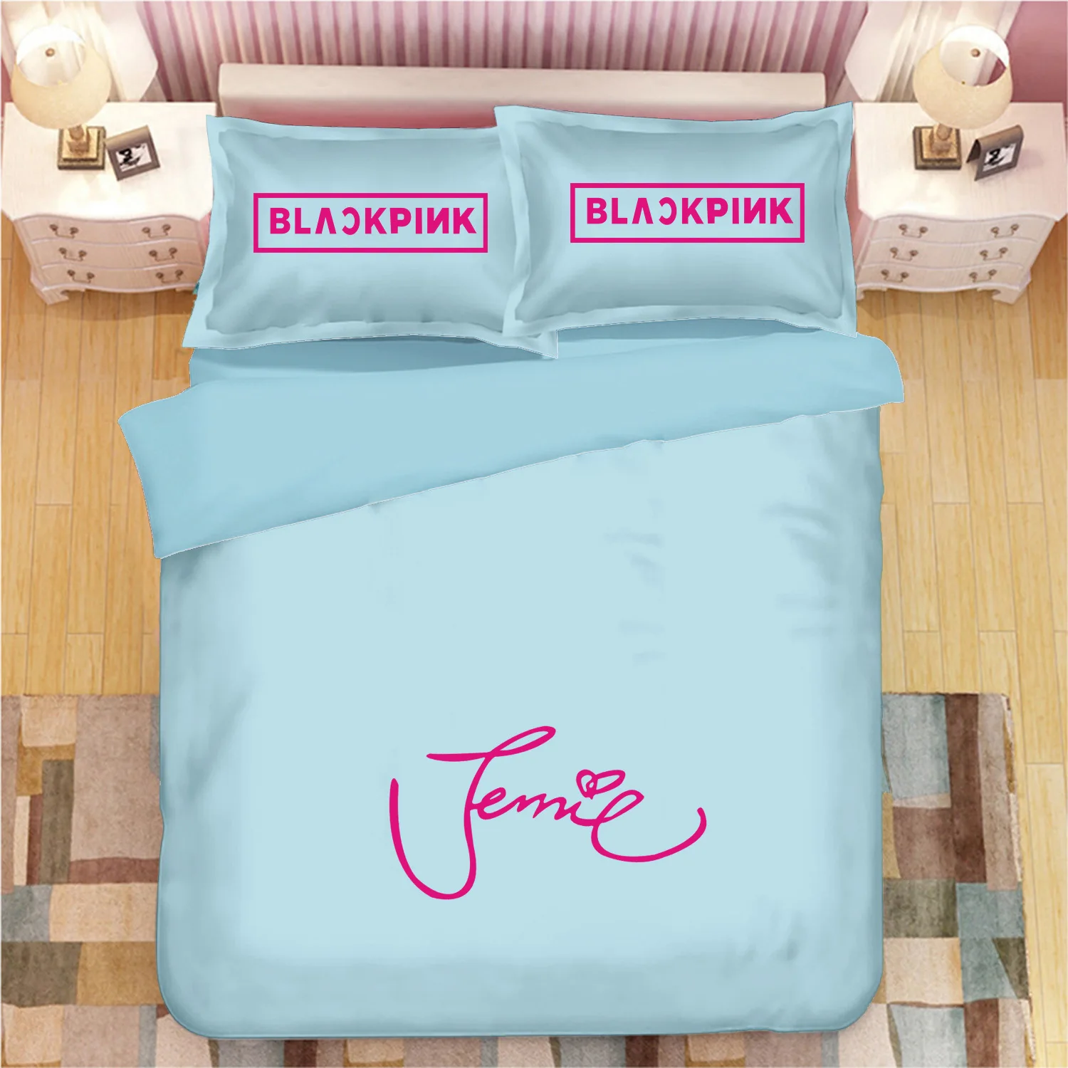 

BLACKPINK jin zhi xiu Wisdom Ni Park cai ying Lisa Sheet Three Sets of Quilt Cover Pillow Case Textile