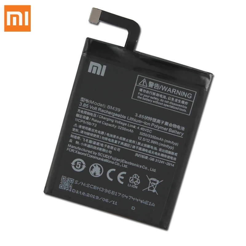 Xiao mi сменный аккумулятор BM39 для Xiaomi mi 6 mi 6 MCE16 подлинный аккумулятор для телефона 3350mAh