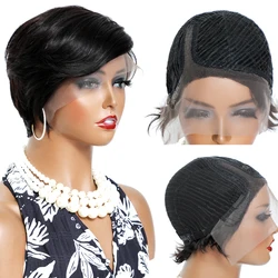 Straight Short Pixie Cut Wig Transparent Lace Human Hair Wigs For Women 180% Lace Frontal Wig Brazilian Bob Wig Lace Front Wigs