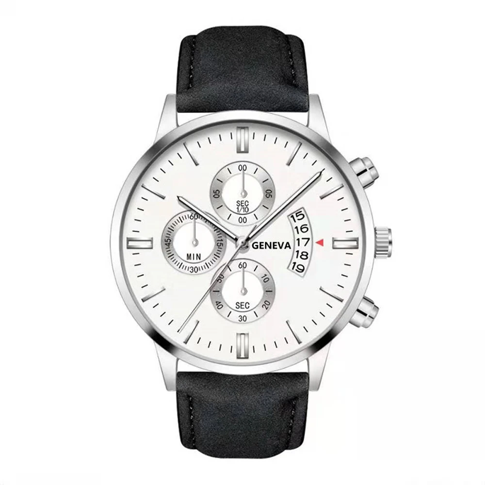 Men Watch Fashion Sport Wrist Watch Alloy Case Leather Band Watch Quartz Business Wristwatch Calendar Clock Gift