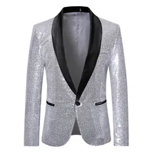 LUCLESAM – Blazer à paillettes pour hommes, Costume de spectacle fantaisie, veste à paillettes, Costume de spectacle sur scène à un bouton 