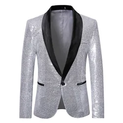 LUCLESAM Men Nightclub Disco Sequins Blazer Mens Fancy Show Costume Glitter Suit Jackets One Button Stage Performance Suit