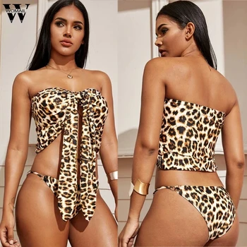 

Brazilian bikini set thong swimwear women Bondage swimsuit female Push up bathing suit 2020 Summer bather Sexy biquini Leopord P