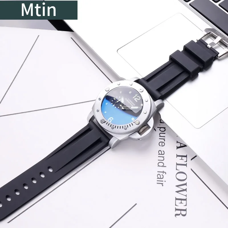 24mm rubber strap men's pin buckle watch accessories For Panerai watch strap outdoor sports wristband ladies bracelet tool