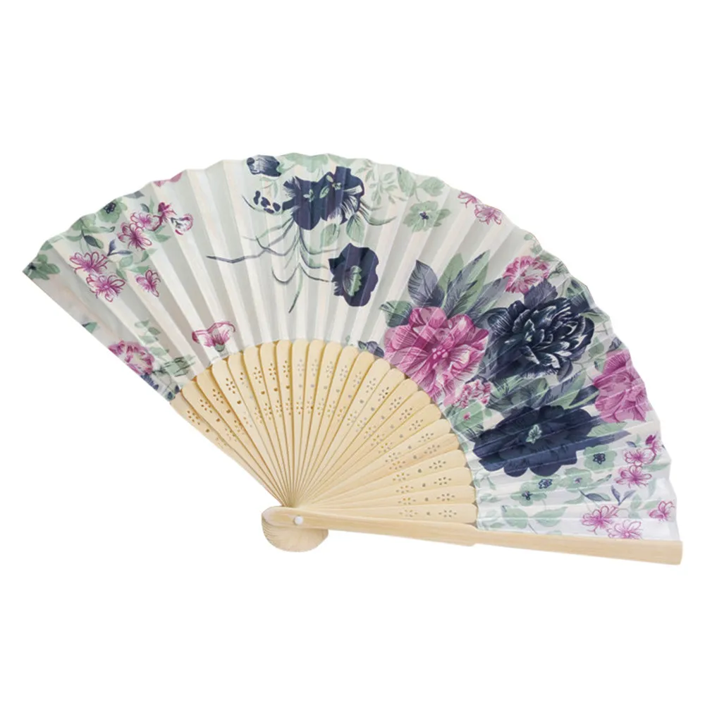 Chinese  Folding Hand Fan Wedding Party Flower Pattern retro Gifts Wood 