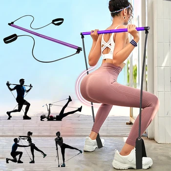 

Exercise Resistance Band Yoga Pilates Bar Reformer Kit Portable Pilates Stick fitness Bar Home Gym Pilates with Foot Loop