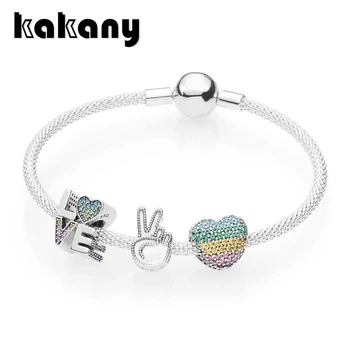 

Kakany 2019 Spring New Love The Rainbow Bracelet Set Original High Quality 1:1 Fashion 925 Sterling Silver Jewelry Diy Rau0462