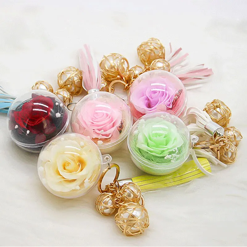 

1pc Fashion DIY Preserved Eternal Flowers Cute Key Link Real Rose Ball Real Freshing Roses Flower Christmas Valentine's Day