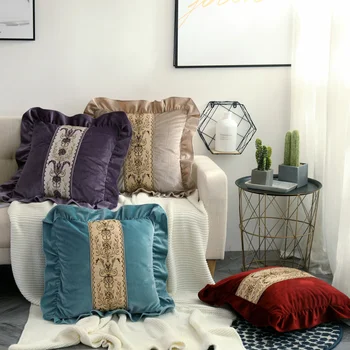 

Luxury Patchwork Embroidery Lace Design Flower Velvet Cushion Cover Pillow Cover Pillowcase Home Decorative Sofa Throw Pillows