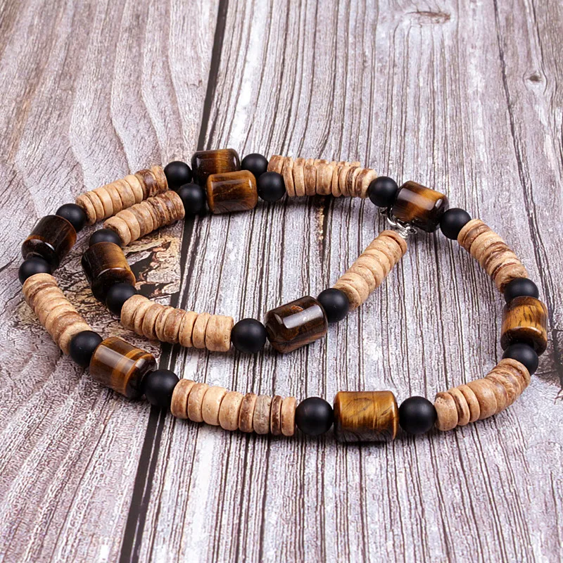 Rare Gemstone Mens Necklace for Kings Priests and Shamans Tribal Chief Necklace Blue Tiger Eye and Yellow Tiger Eye 