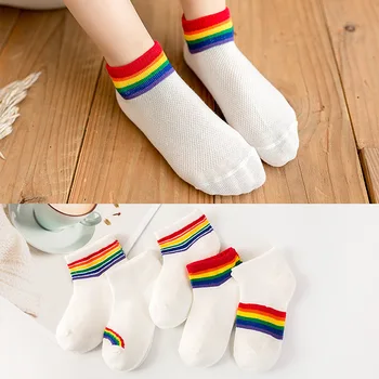 

5Pairs/lot 2020 New Spring Summer Baby Kids socks Mesh Breathable Cotton Stripes rainbow socks for girl boy Children Socks
