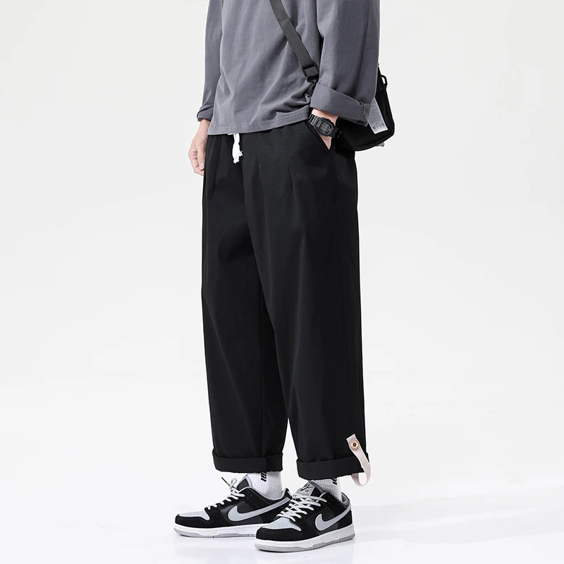 

Casual Pants Men Jogger Drawstring 2021 Straight Men's Pant Streetwear Japanese Fashion Trousers for Man Polyester