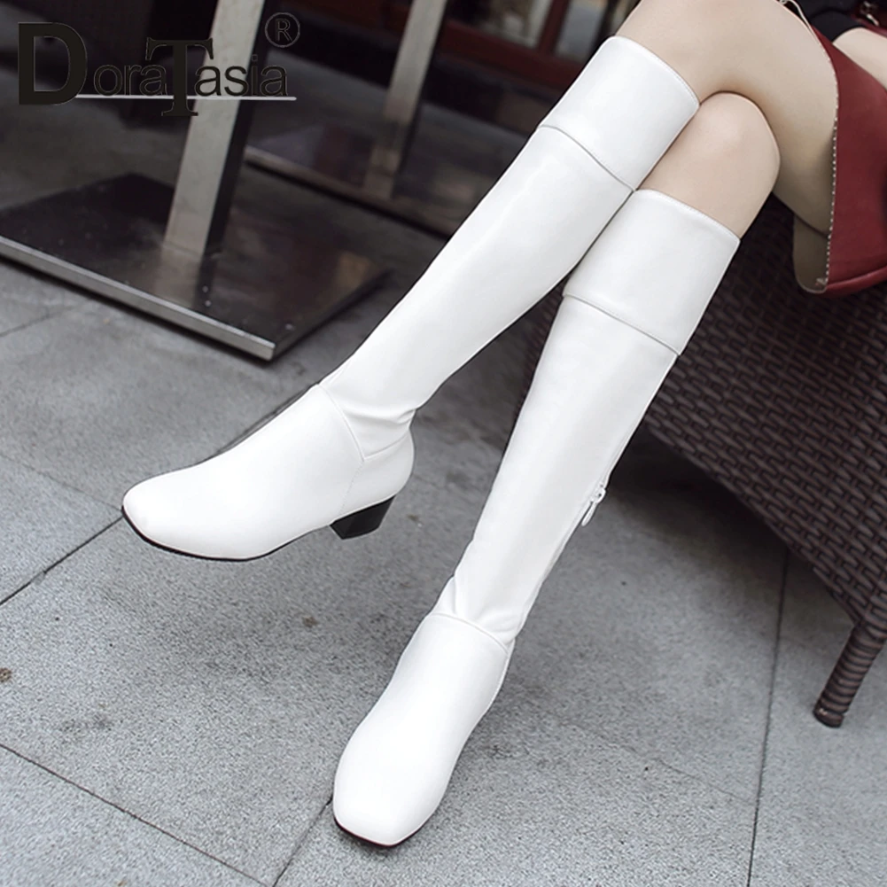 

DORATASIA Plus Size 33-47 New Brand Mid Calf Boots Ladies Chunky Heels Shoes Woman Party Office Elegant Boots Women 2019