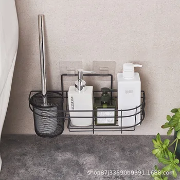 

Big Iron Art Bathroom Organizer Wall Mounted Storage Rack Toilet Brush Holder Perforation-Free Wall Hanger Makeup Organizer