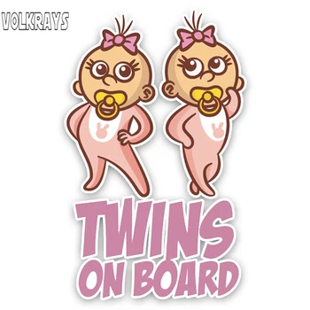 

Volkrays Lovely Car Sticker Twins Baby on Board Colored Graphic Warning Sign Accessories Reflective Vinyl Decal,15cm*9cm