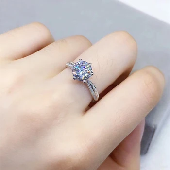

925 Sterling Silver 1 ct Moissanite Ring VVS1 Diamond Test Past Excellent Cut D Color Moissanites Paved Rings Birthday Gift