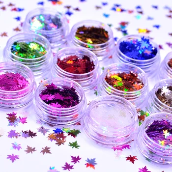 

YZWLE 1 Box Mirror Maple Leaf Flake Nail Glitter Holographic Sequins Gradient Autumn Polish Manicure Decor