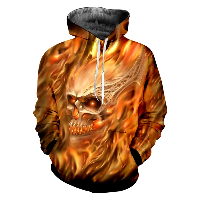Fire Skull Hoodies UJWI Fire толстовки с черепами для мужчин длинный рукав Толстовка Sudadera Hombre Повседневная хип хоп 3D Толстовка Пуловер мужской спортивный костюм - Цвет: Fire Skull Hoodies