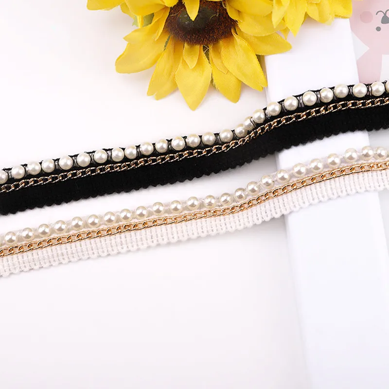 Fashion Embroidery Pearl Chain Lace Fabric Ribbon Trim DIY Clothes Bag Curtain Sewing Garment Accessories |
