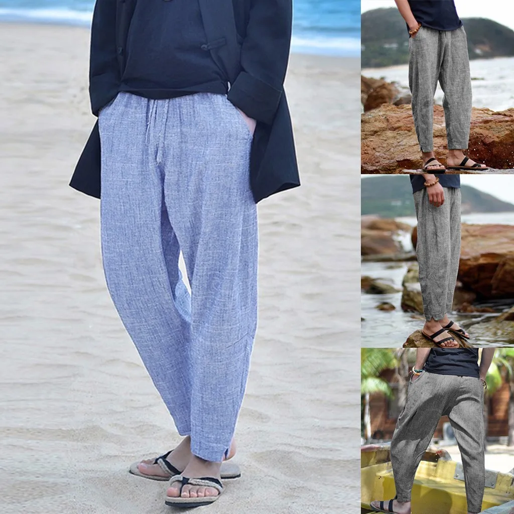 sweatpants men2019 Men's trousers Summer new simple fashion cotton linen trouserspantalon militaire homme8.28