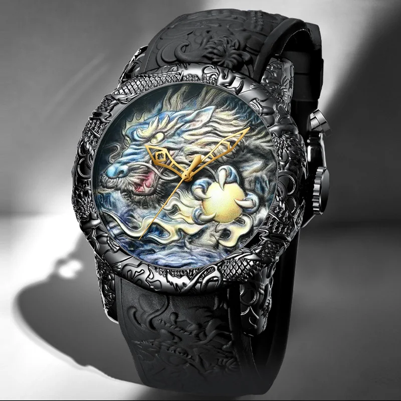

Fashion Dragon Sculpture Watch Men Waterproof Big Sports Quartz Watches Emboss Men Watch Top Brand Relogio Masculino