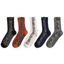 Ретро цветок длинные носки для женщин осень зима хлопок длиной до середины икры носки