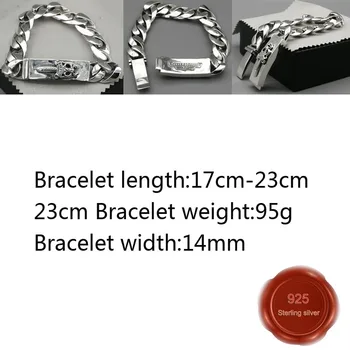 

B69 S925 sterling silver bracelet personality retro fashion punk hip-hop style glossy holy sword alphabet hip-hop street jewelry