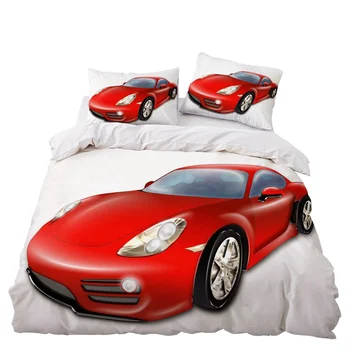 

Red Racing Car Bedding Set Bedroom Decor White Bedspread Microfiber Hypoallergenic Zipper 1PC Duvet Cover Pillowcase