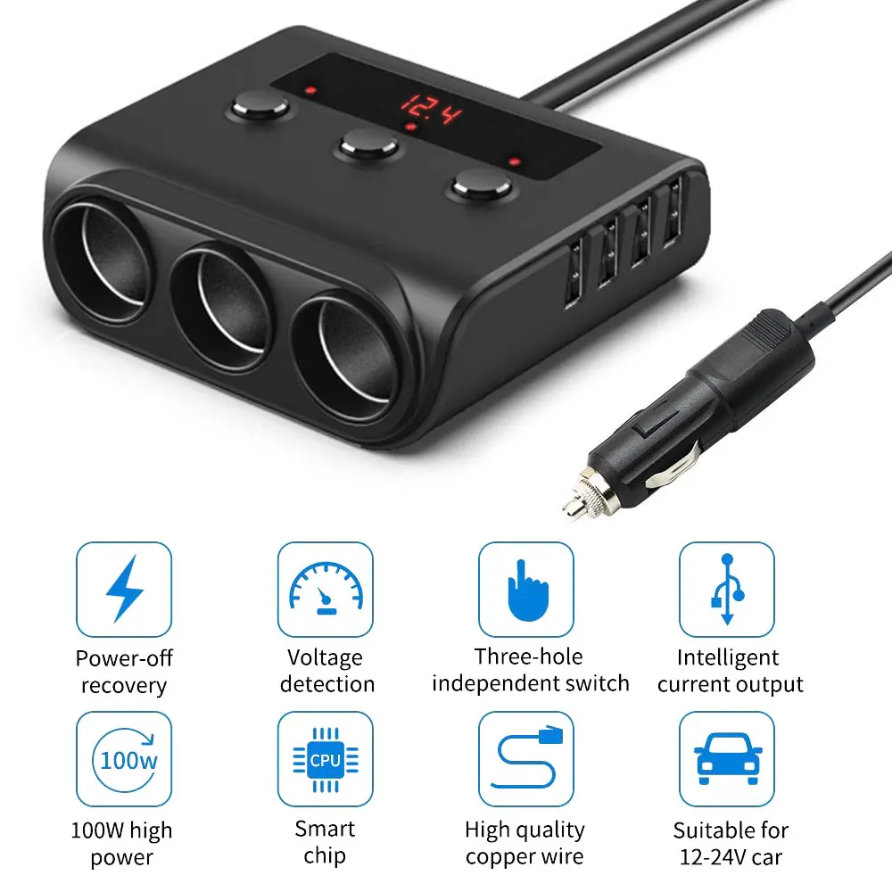 Многофункциональный 4-Порты и разъёмы USB автомобильного прикуривателя 100 Вт прикуриватель дозатор USB Порты и разъёмы Зарядное устройство адаптер для 5V 12V 24V автомобиль