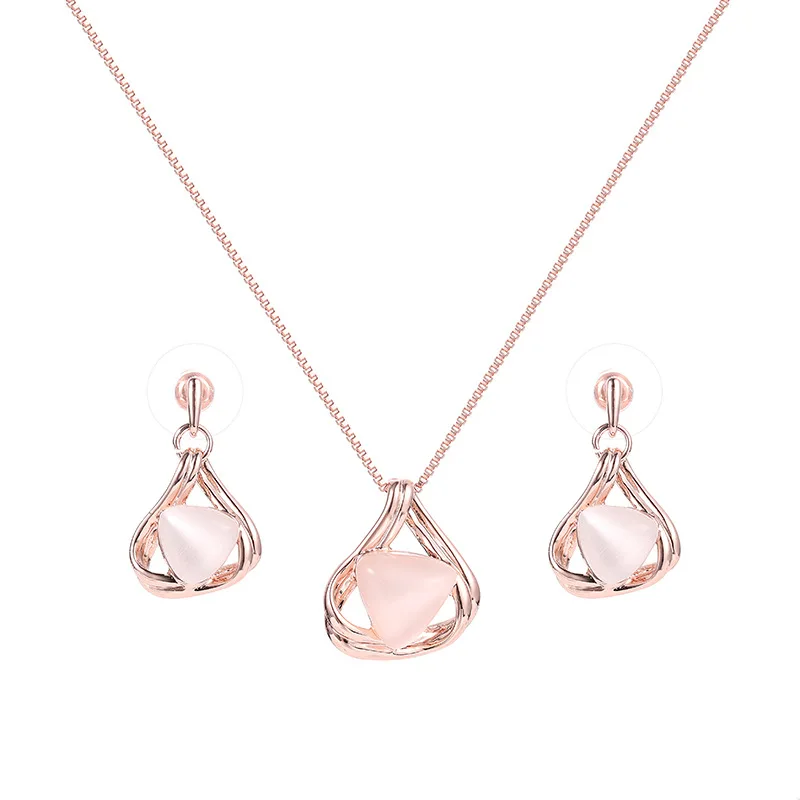 

Yu Xuan Accessories Manufacturers Wholesale Cross Border Hot Selling Accessories Korean-style Alloy Opal Pendant Necklace Earrin