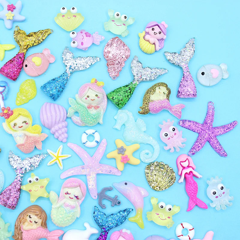 

20/30/50Pcs Color Ocean Marine Mermaid Series Flatback Planar Resin Accessories DIY Crafts Supplies Phone Shell Decor Material