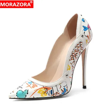 

MORAZORA 2020 new arrival women pumps Graffiti spring summer pointed toe shallow super high heels party wedding shoes woman