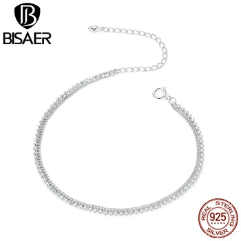 

BISAER 925 Sterling Silver Double Simple CZ Bracelets Crystal Chain Link Femme Bracelets for Women Sterling Silver Jewelry