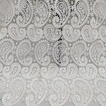 

Factory Price Cashew Pattern African Cord Lace High Quality Water Soluble Guipure Fabric For Evening Dresses In Pure white