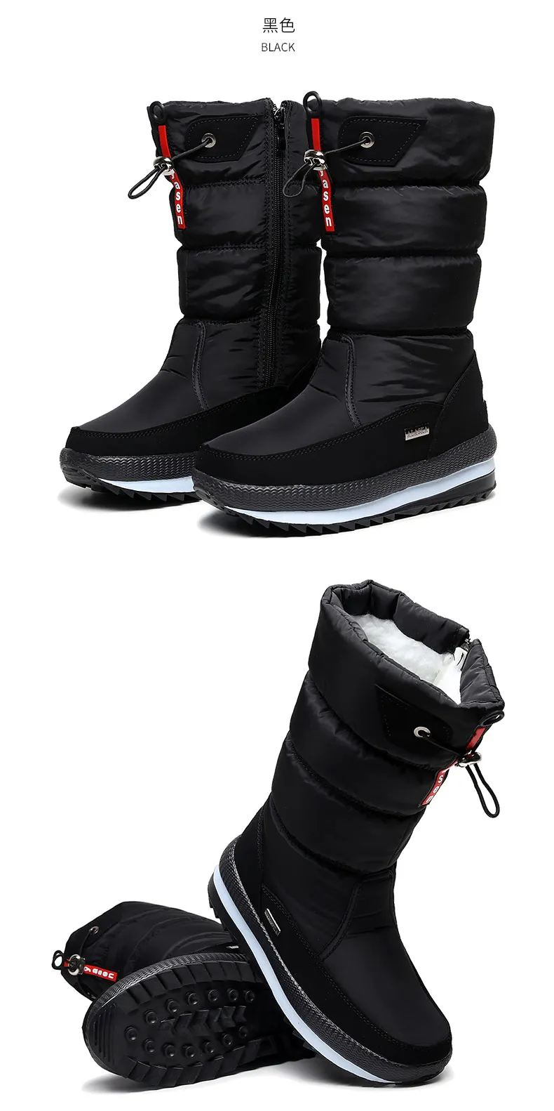 Women snow boots  platform winter boots thick plush waterproof non-slip boots  fashion women winter shoes  warm fur  botas mujer