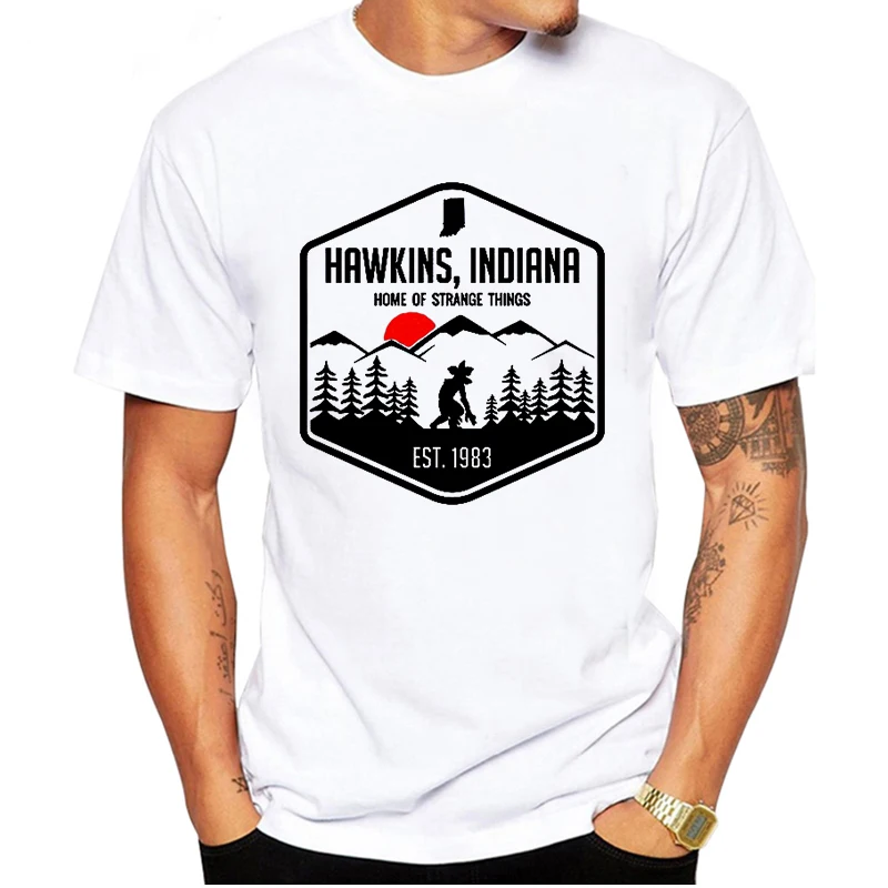 

LUSLOS Men's T-shirts Fashion Home Of Stranger Things Print Hipster Funny t shirt Men Summer Casual street Vintage Tee shirt