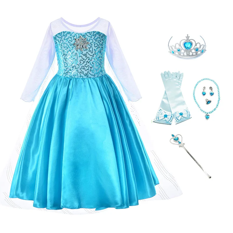Dress and T01 Платье принцессы Эльзы для девочек; детский летний костюм с украшением в виде кристаллов; детская одежда Elza на Хэллоуин, Рождество, день рождения, вечеринку - Цвет: Dress and T01