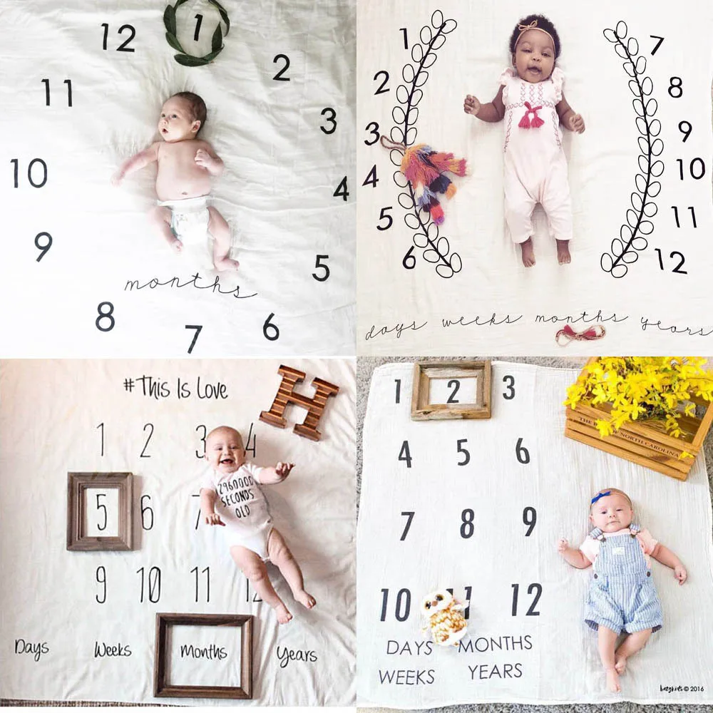 

Baby Monthly Milestone Blanket with Frame Milestone Cards Photography Prop for Baby Girls Newborn Baby Shower Gift 100*110cm