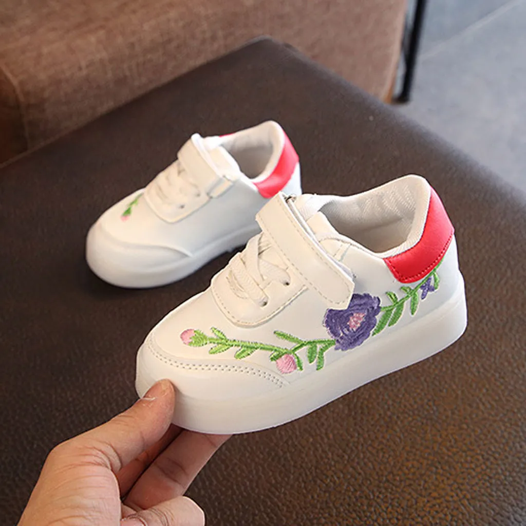 Детская обувь с вышивкой блестящая для малышей младенцев девочек Светодиодный