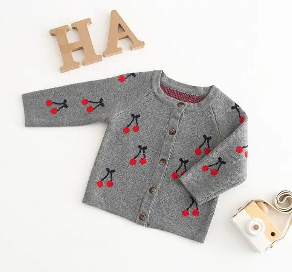 Детское осенне-зимнее пальто для девочек, вязаный кардиган, Новорожденные Мальчики, хлопковый топ, куртка, трикотажная куртка с рисунком для новорожденных, детская одежда - Цвет: Grey