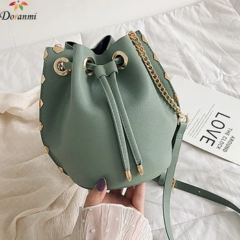 

DORANMI Rivet Bucket Bags For Women 2020 String Closure Shoulder Bag Female Barrel-shape Handbags Shoulder Bag Messenger CBB529