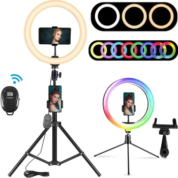 

10 inch RGB LED Ring Light With Tripod Selfie Colorful Photography Lights for Studio Vlogging YouTube Short Video Live Ringlight