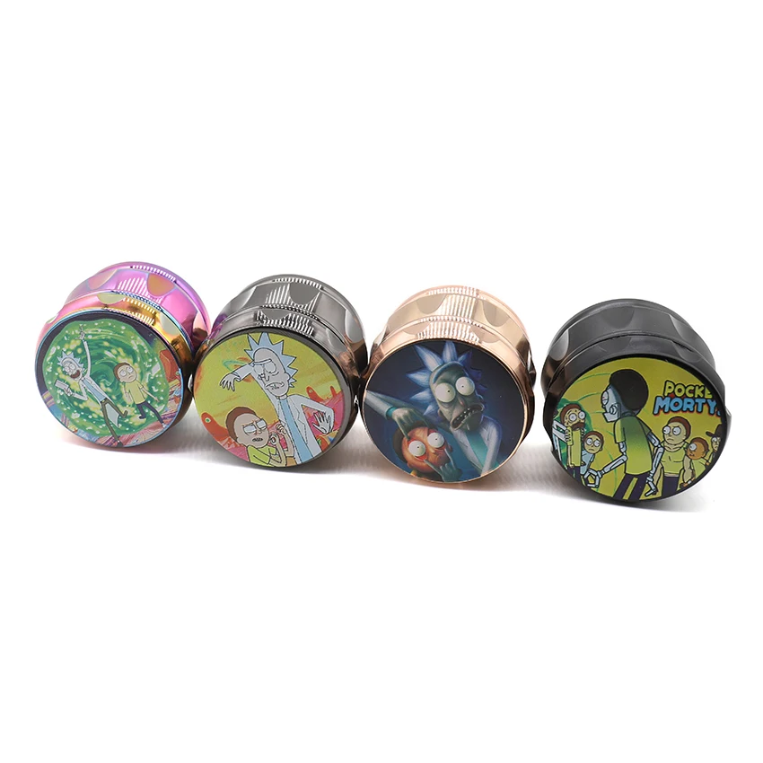 

63mm Rick and Morty Drum Type Herb Grinder Zinc Alloy 4 Layers Metal Tobacco Hand Muller Crusher Smoke Gift