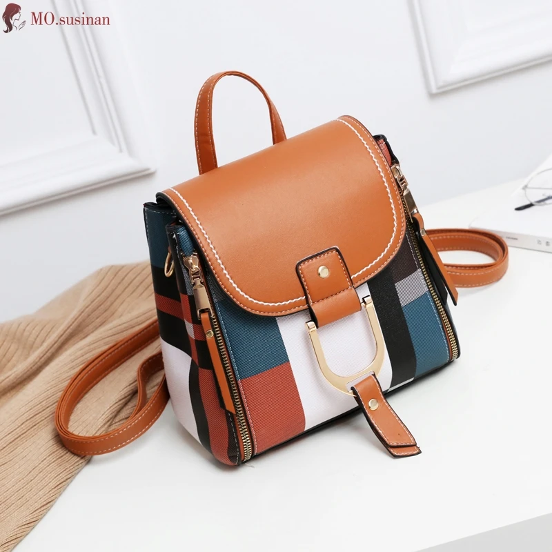 

Women Backpack Student Backpack School Bag Multifunction Travel Backpack Ladies Lattice Printing Shoulder Bag Mini Crossbody Bag